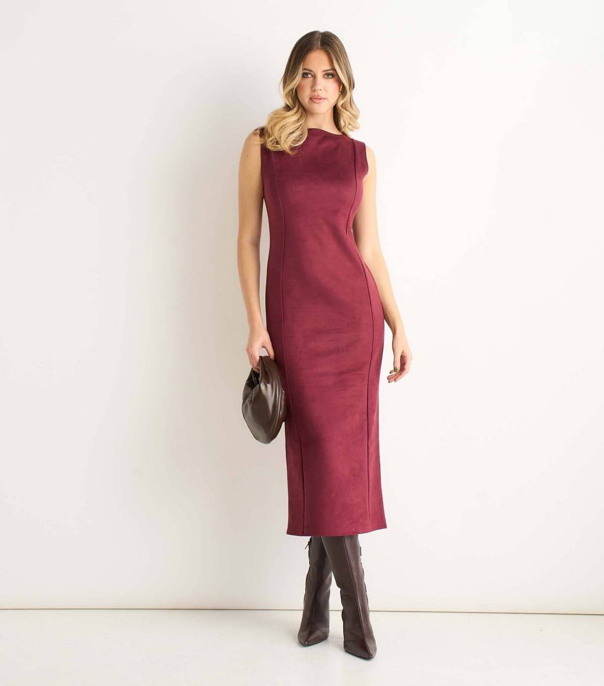 Gini London Women's Dark Burgundy Faux Suede Dress Gini London New Look