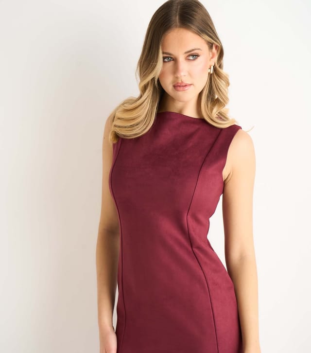 Gini London Women's Dark Burgundy Faux Suede Dress Gini London New Look - 2