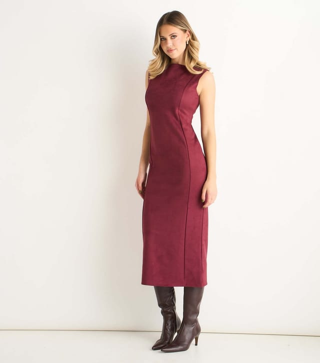 Gini London Women's Dark Burgundy Faux Suede Dress Gini London New Look - 3