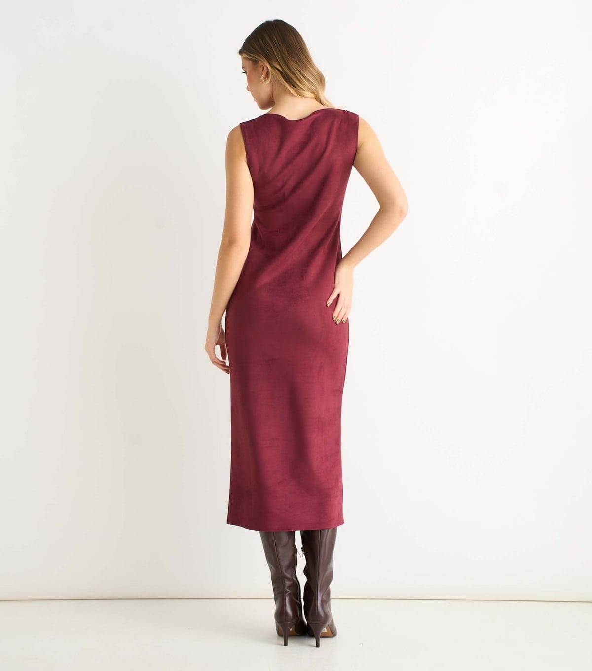 Gini London Women's Dark Burgundy Faux Suede Dress Gini London New Look - 4