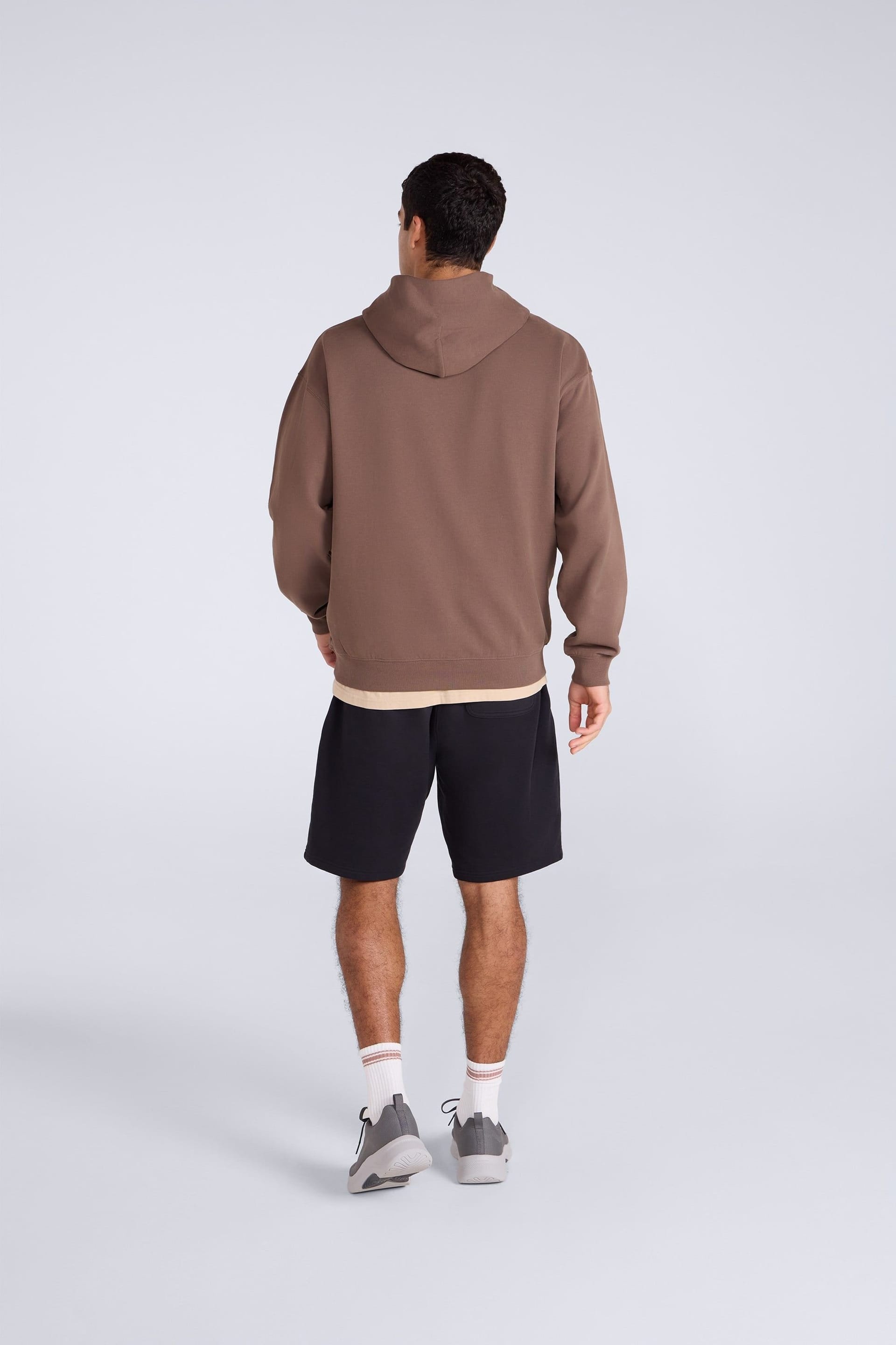 Animal Animal Men's 'Icon' Logo Print Kangaroo Pocket Cotton Snug Fit Drop Shoulder Hoody in Brown - 4