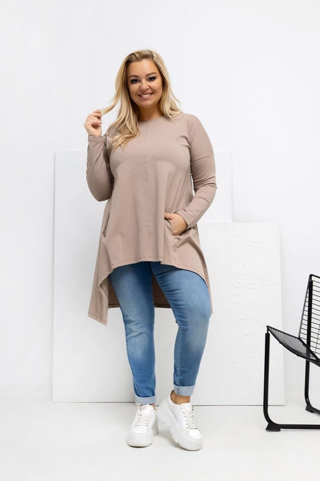 Love Lace Love Lace Women's Asymmetrical Casual Blouse with Side Pockets in Beige - 2
