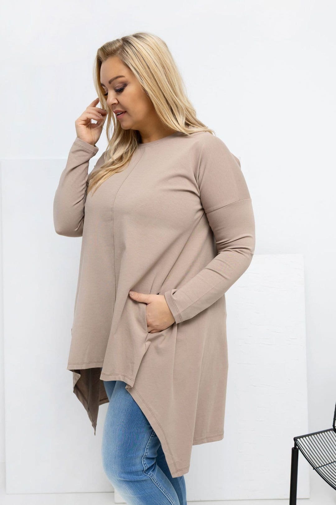 Love Lace Love Lace Women's Asymmetrical Casual Blouse with Side Pockets in Beige - 4