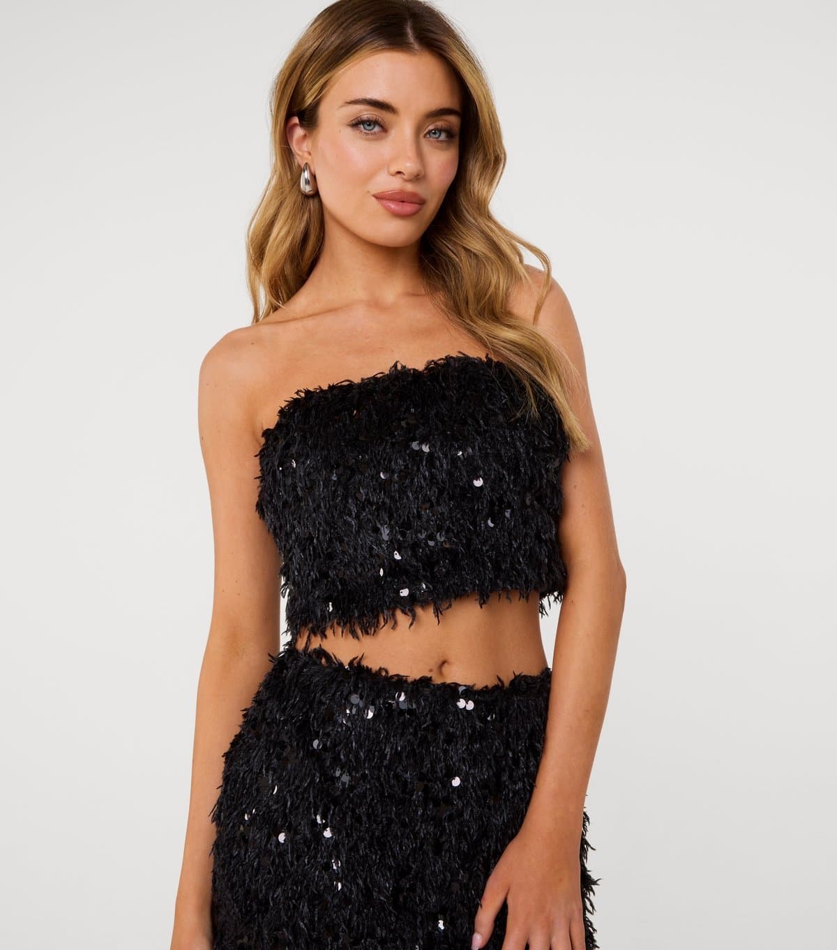 Pink Vanilla Pink Vanilla Black Feather Sequin Bandeau Top