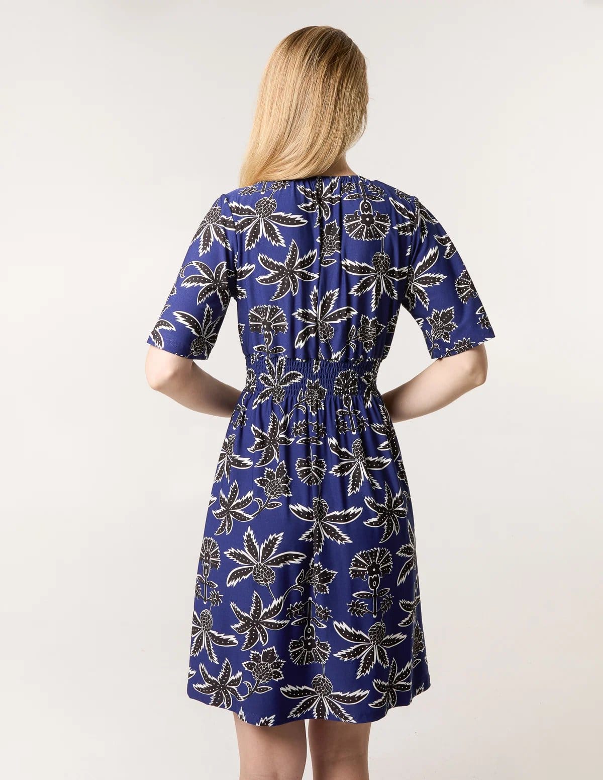 Blue Vanilla Shirred Waist Beaded V Neck Mini Dress - 4