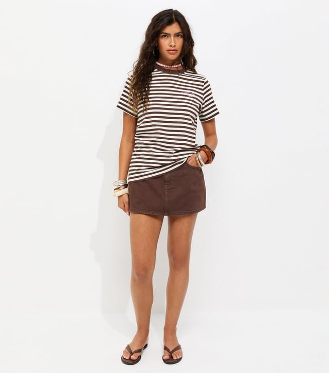 New Look Women's Brown Striped Bonne Chance Embroidered T-Shirt New Look - 3