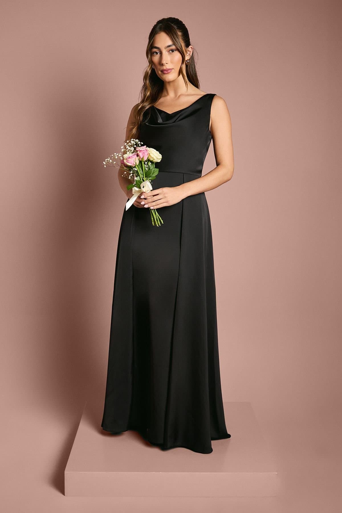 Coast Coast Women's Honoured Sleeveless Cowl Neck Satin Maxi Bridesmaid Dress in Black