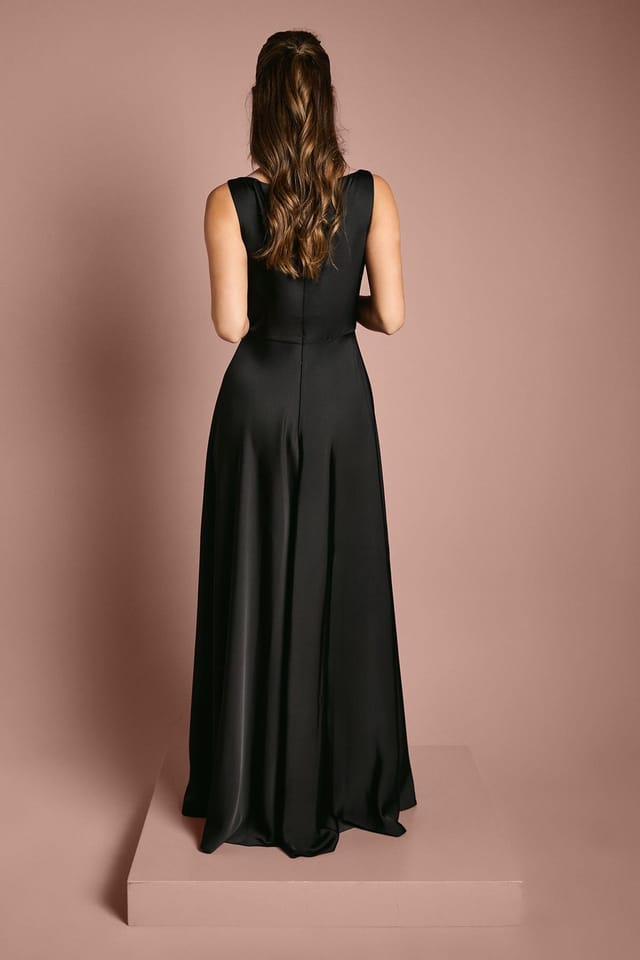 Coast Coast Women's Honoured Sleeveless Cowl Neck Satin Maxi Bridesmaid Dress in Black - 3