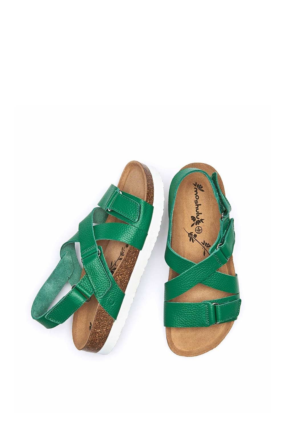 Moshulu Moshulu Women's 'Towan' Leather Strap Cork Sandals in Emerald - 2