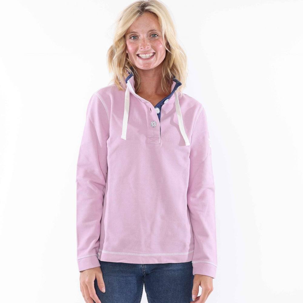 Lazy Jacks Lazy Jacks Women's Pique Button Neck Sweatshirt in Pink - 1