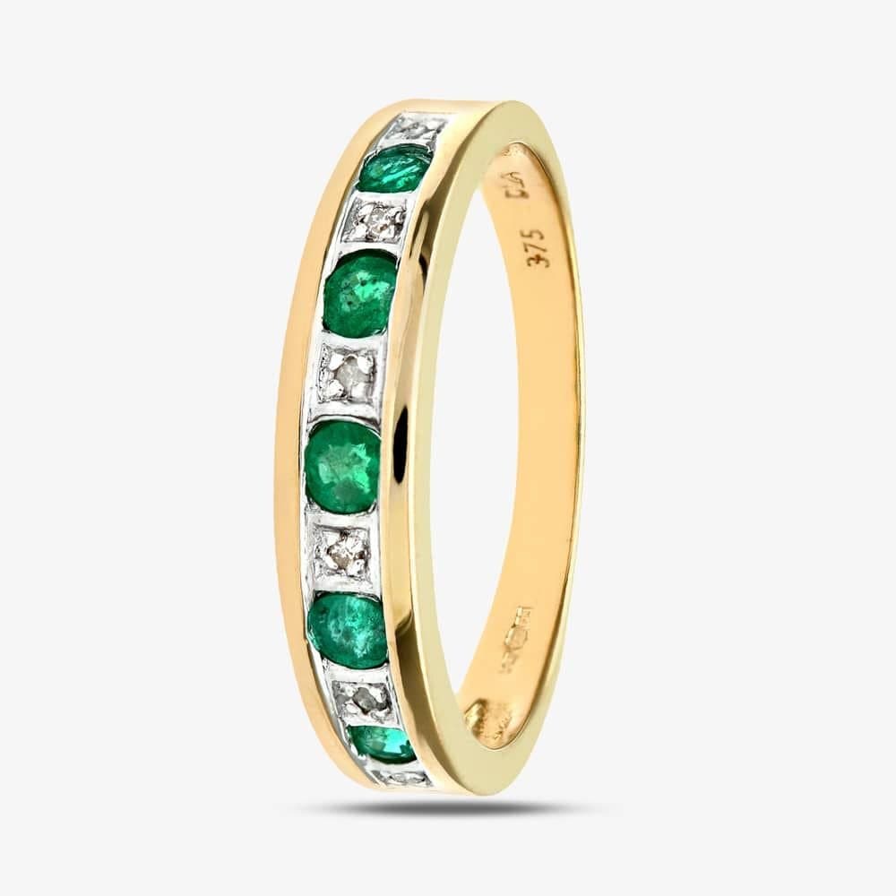 T.H.Baker T.H.Baker Women's 9Ct Yellow Gold Emerald Half Eternity Ring