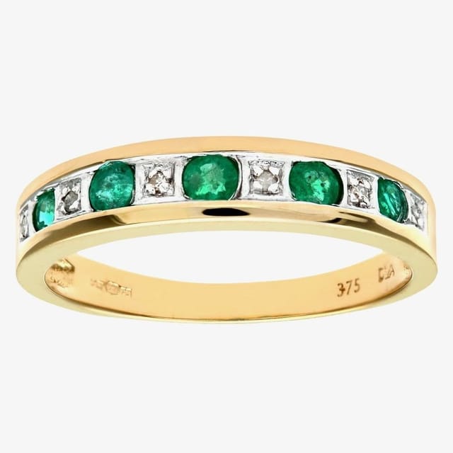 T.H.Baker T.H.Baker Women's 9Ct Yellow Gold Emerald Half Eternity Ring - 2