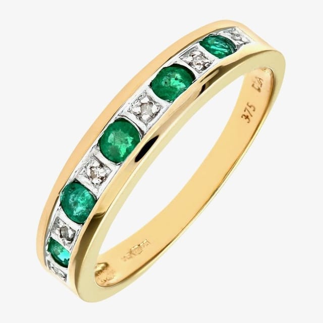 T.H.Baker T.H.Baker Women's 9Ct Yellow Gold Emerald Half Eternity Ring - 3