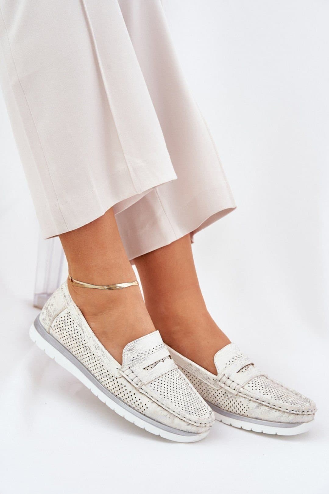Love Lace Love Lace White Perforated Platform Moccasins