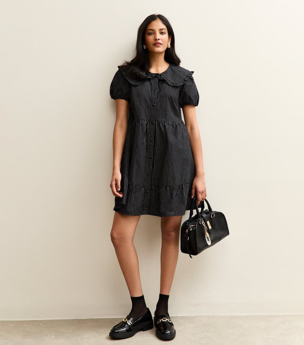 New Look Women's Black Striped Smock Mini Dress New Look