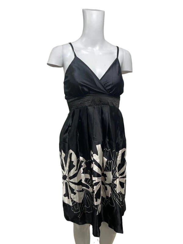 Handmade Women's Satin Slip Dress Size XS 6-8 Black Handmade Ruffle Back NEW EU34