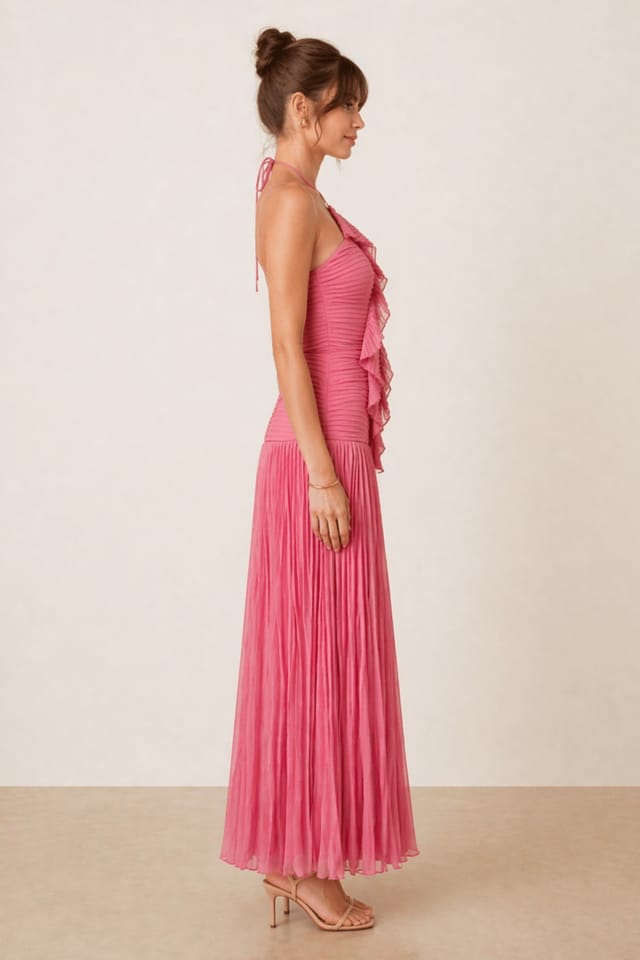 Style Cheat Style Cheat Women's Pink Pleated Halter Maxi Dress - 2