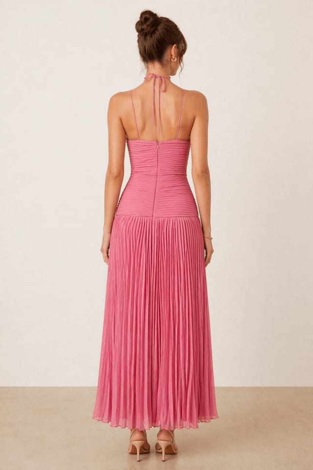 Style Cheat Style Cheat Women's Pink Pleated Halter Maxi Dress - 3