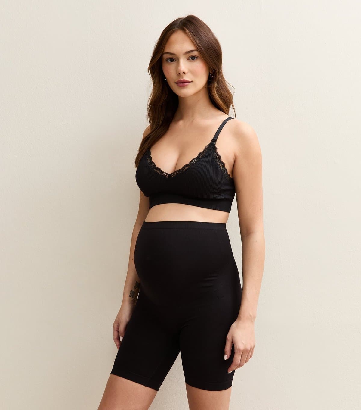 New Look Women's Maternity Black Over Bump Lingerie Shorts New Look