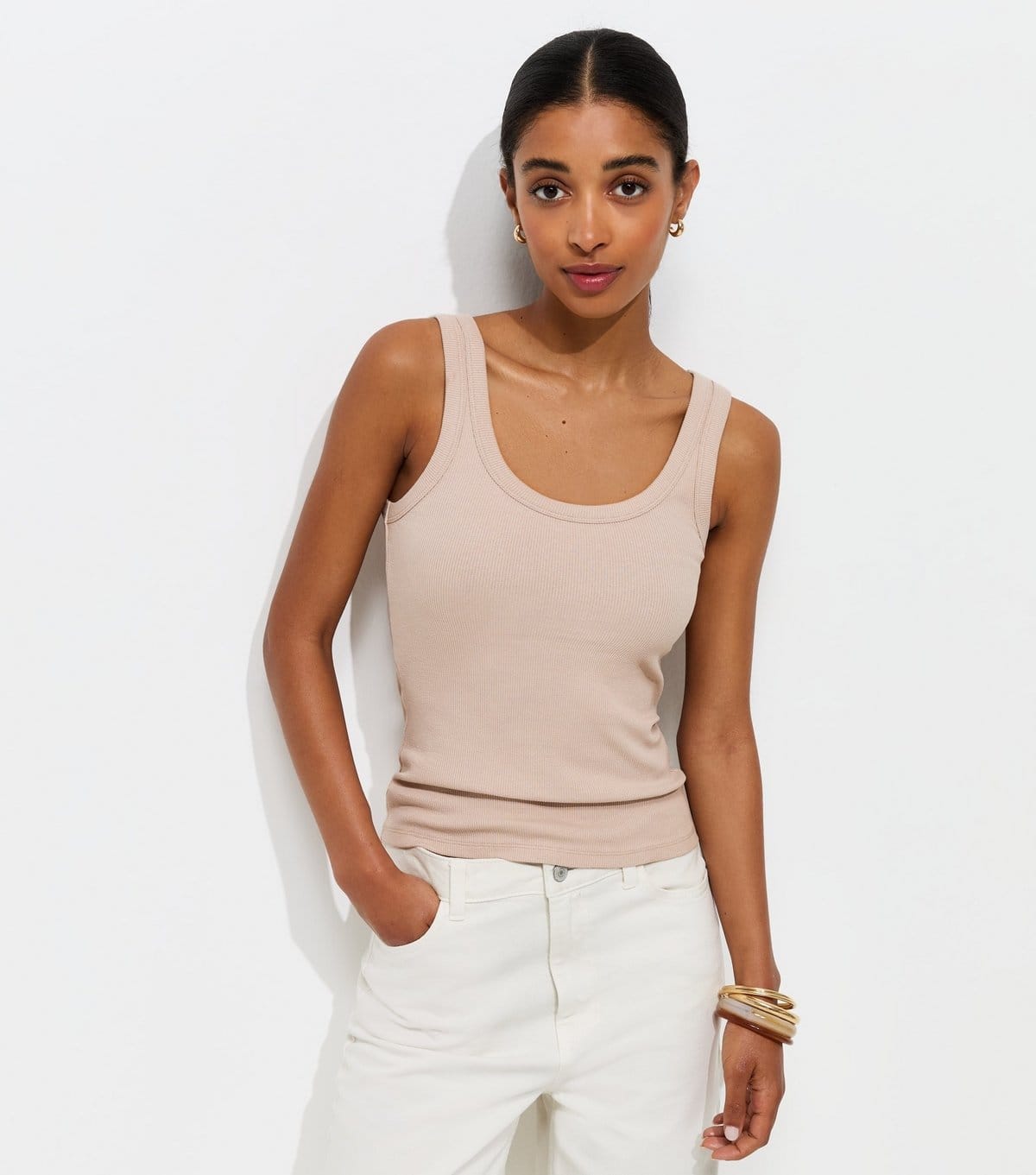 New Look Mink Beige Ribbed Jersey Vest Top