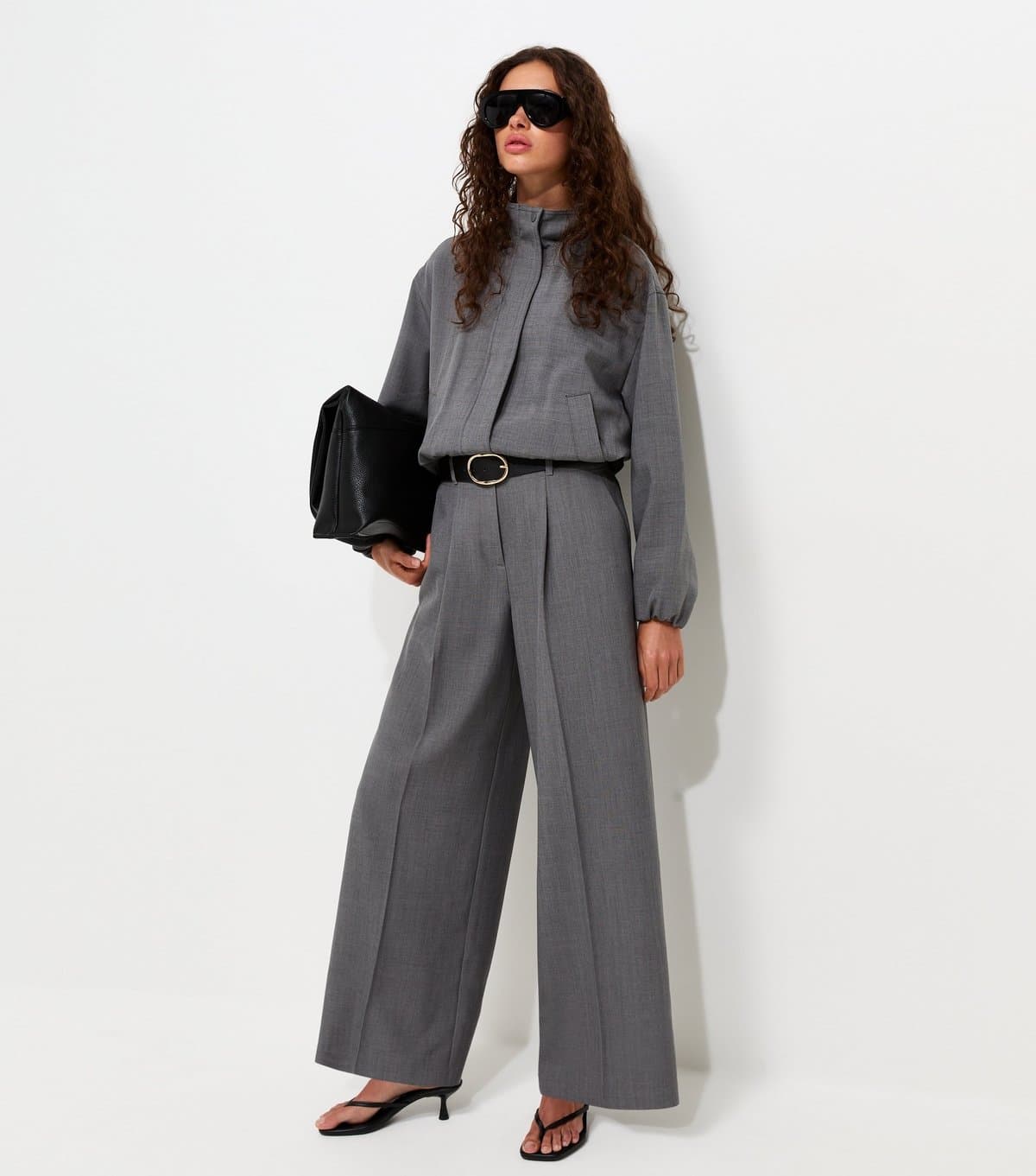New Look Women's Dark Grey Pleated Tailored Wide Leg Trousers New Look