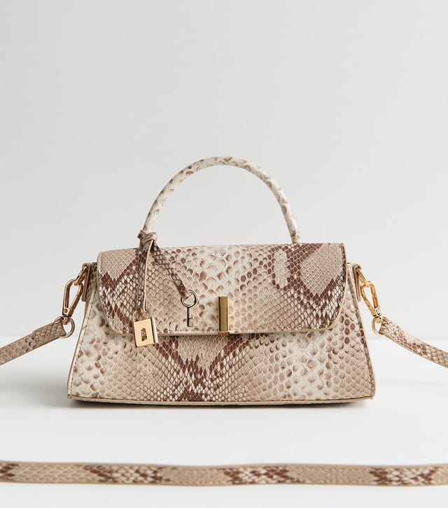 New Look Grey Snake Effect Faux Leather Top Handle Bag New Look - 2