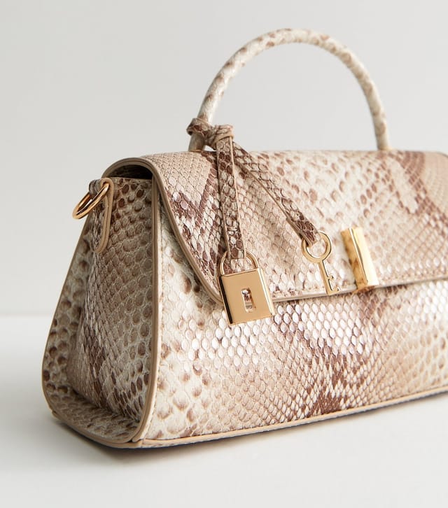 New Look Grey Snake Effect Faux Leather Top Handle Bag New Look - 3