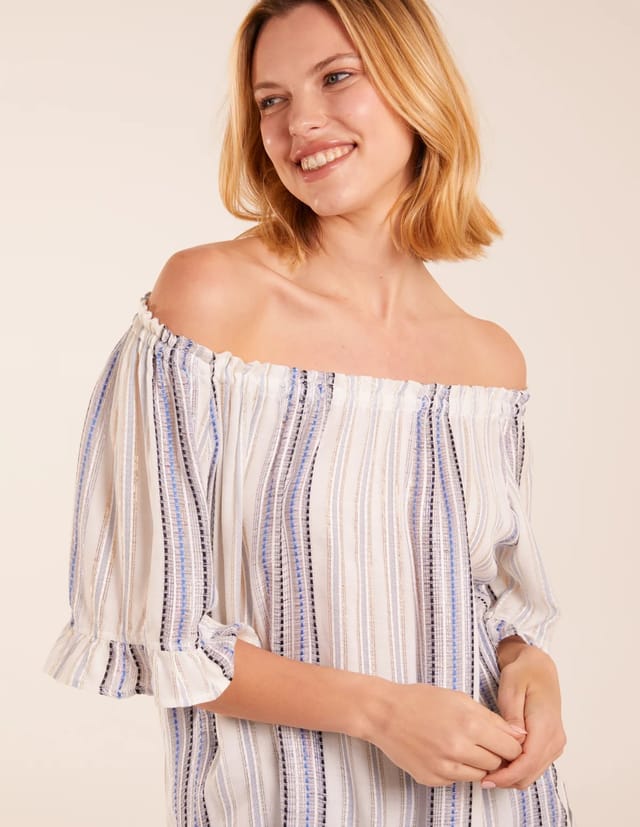 Blue Vanilla Metallic Strip Bardot Top - 3