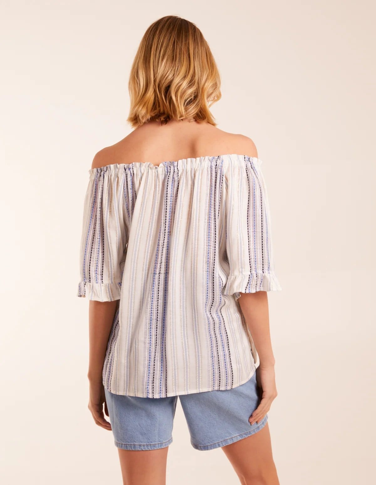 Blue Vanilla Metallic Strip Bardot Top - 4