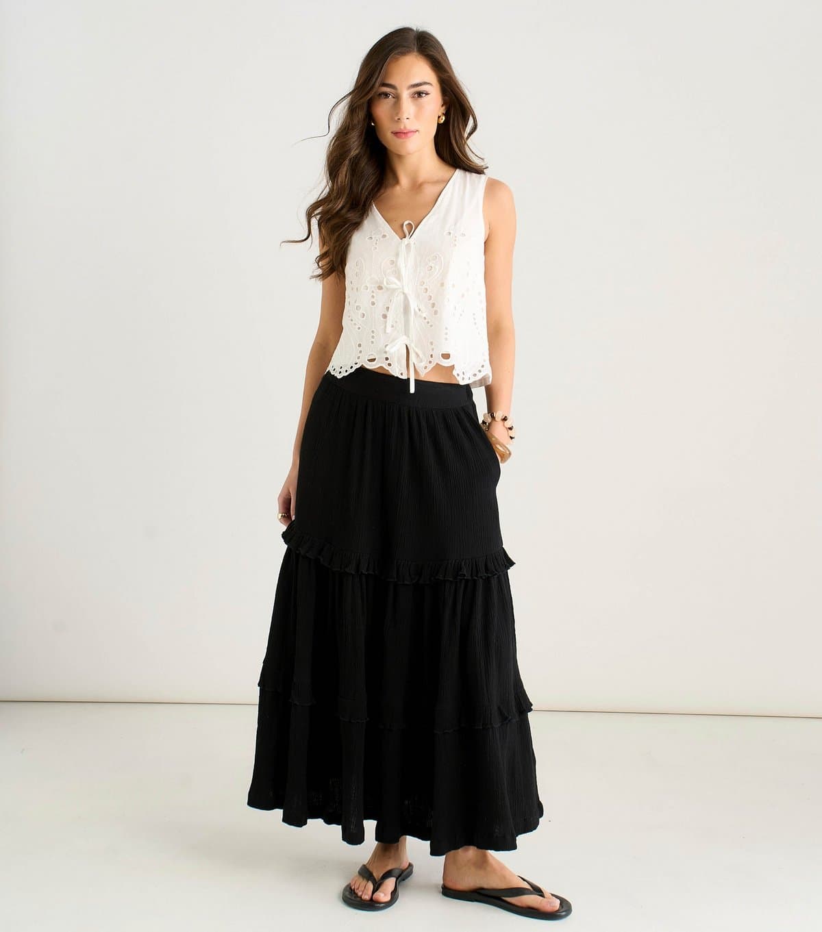 Gini London Women's Black Tiered Cotton Skater Skirt Gini London New Look