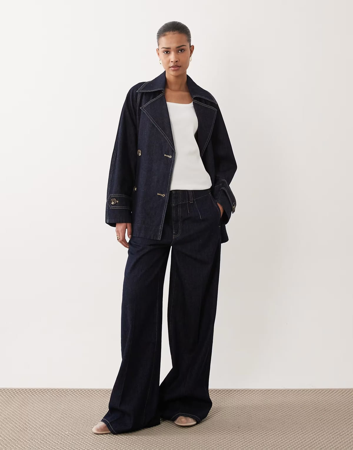ASOS Mango Alma 100% cotton pleat front denim trouser co-ord in indigo - 1