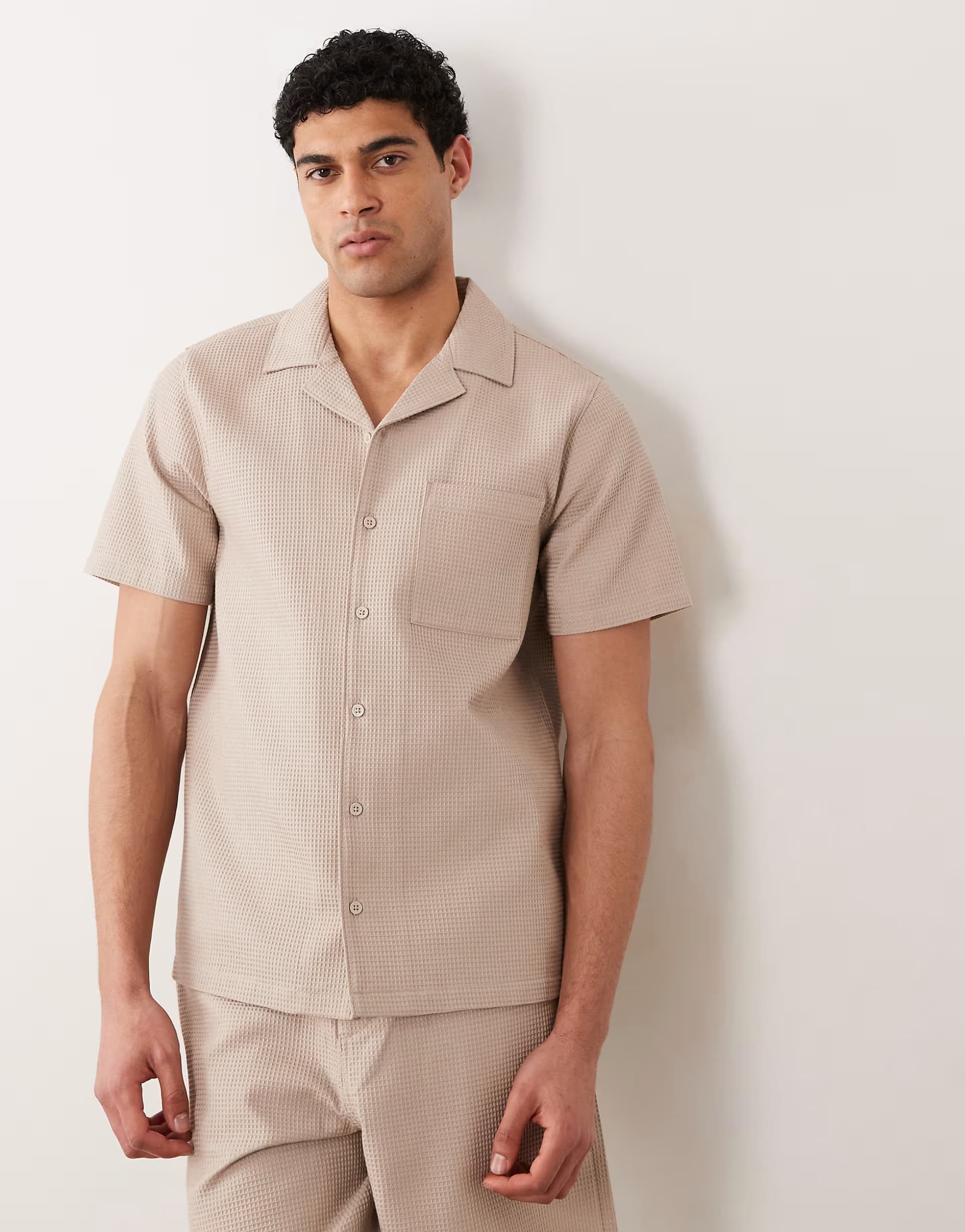ASOS New Look co-ord waffle shirt in stone