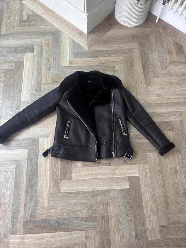 New Look Ladies black fur lined leather jacket Newlook size 10