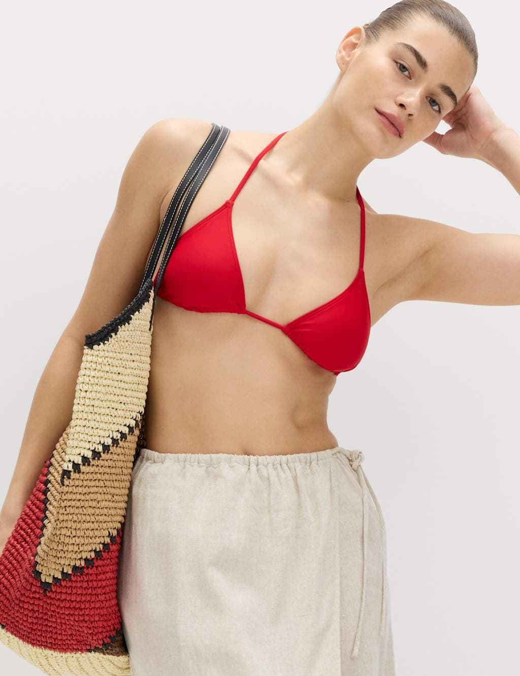 Marks & Spencer M&S Padded Halterneck Triangle Bikini Top Lacquer Red