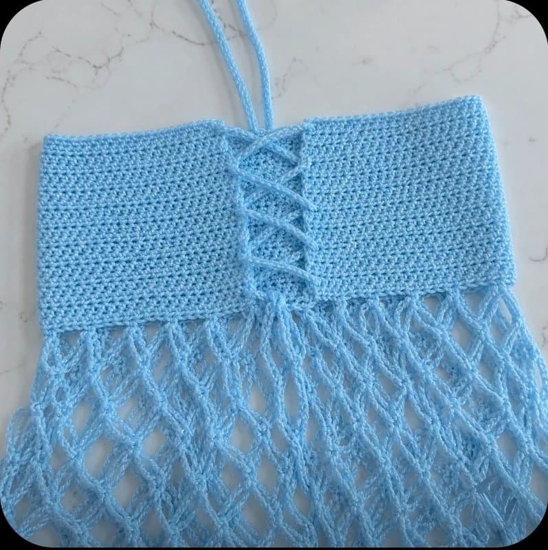 Summer Crochet Top Baby Blue Halter Neck Hibiscus Corset Summer UK 6 Beach