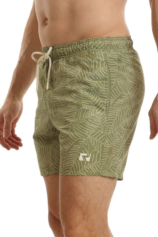 RIPT Essentials RIPT Essentials Men's Leaf Print Swim Shorts in Khaki - 2