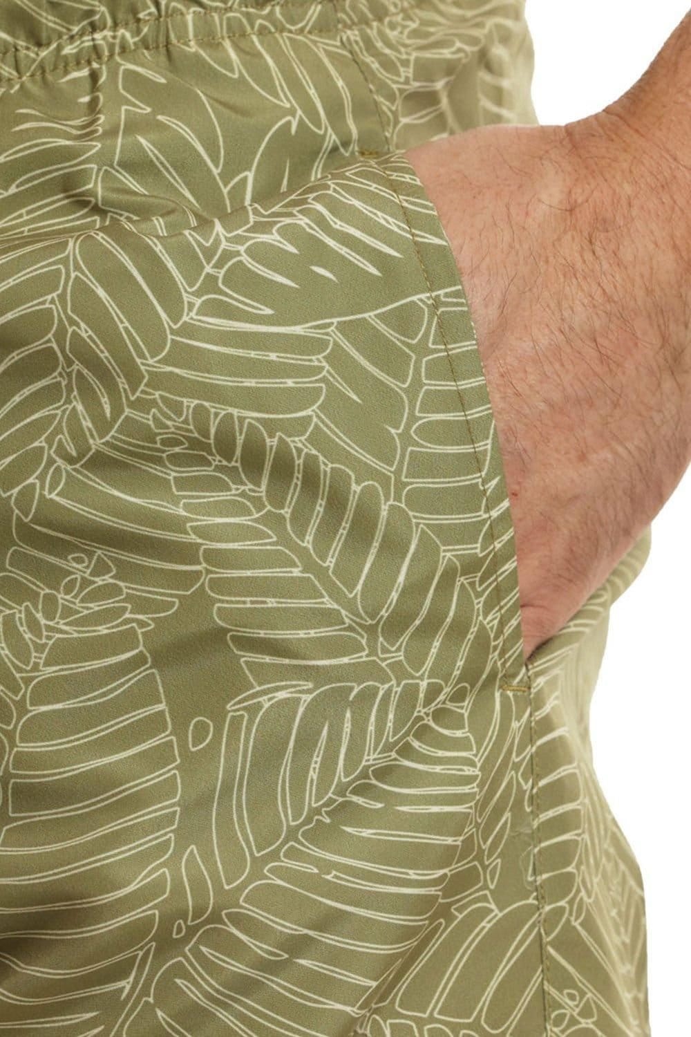 RIPT Essentials RIPT Essentials Men's Leaf Print Swim Shorts in Khaki - 4