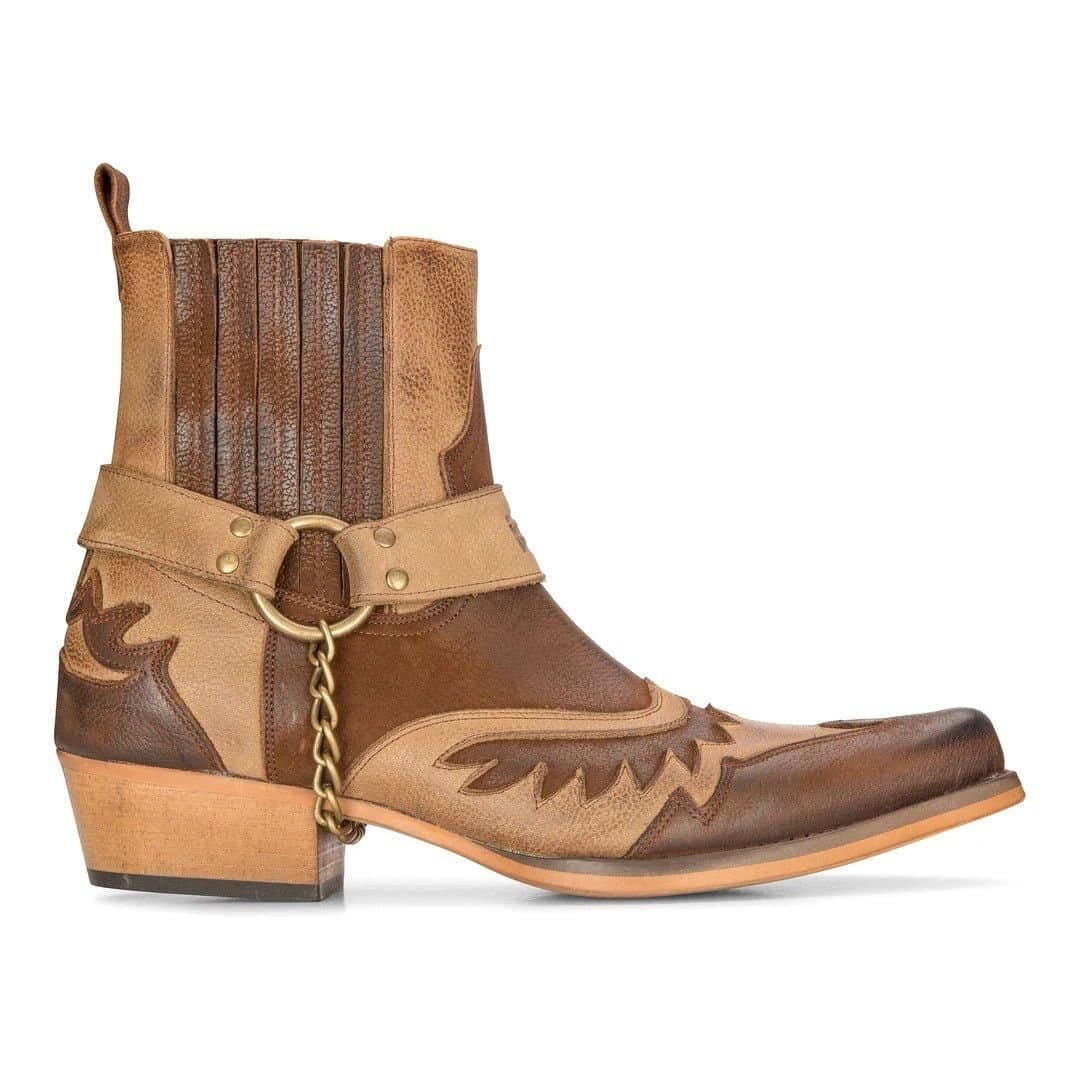 Etor Etor Men's Western Cowboy Real Leather Pointed Boots in Brown