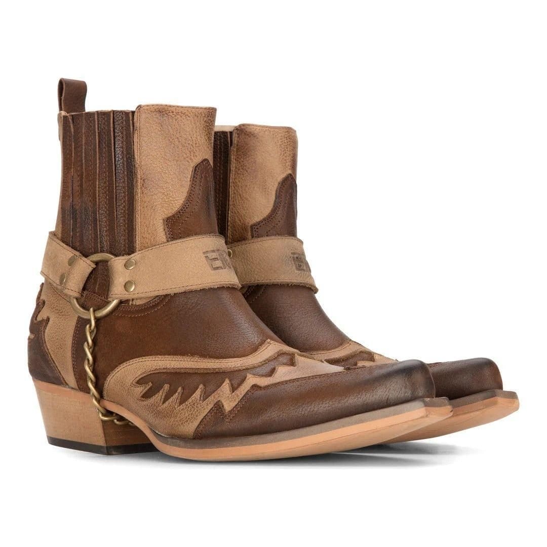 Etor Etor Men's Western Cowboy Real Leather Pointed Boots in Brown - 4