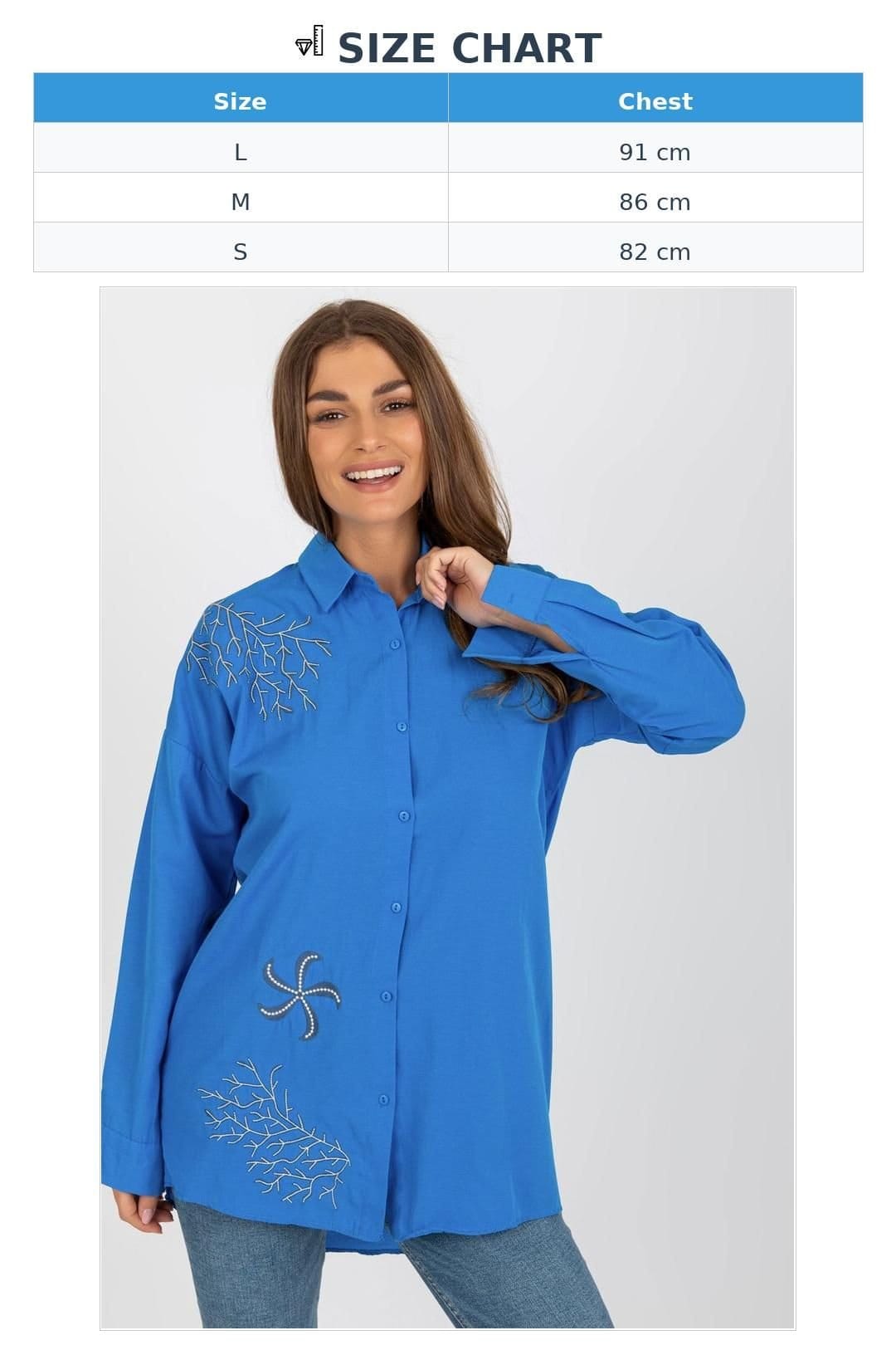 Love Lace Love Lace Women's Loose Fit Embroidered Button Long Sleeve Shirt in Blue - 4