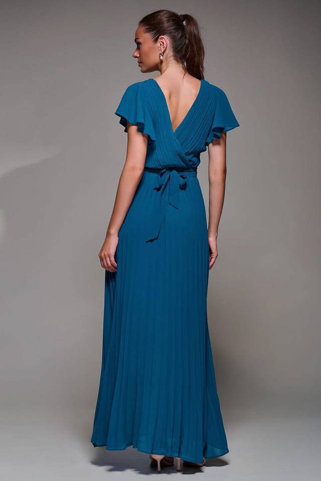 Jolie Moi Jolie Moi Women's Pleated Frill Detail Chiffon Maxi Dress in Teal - 2