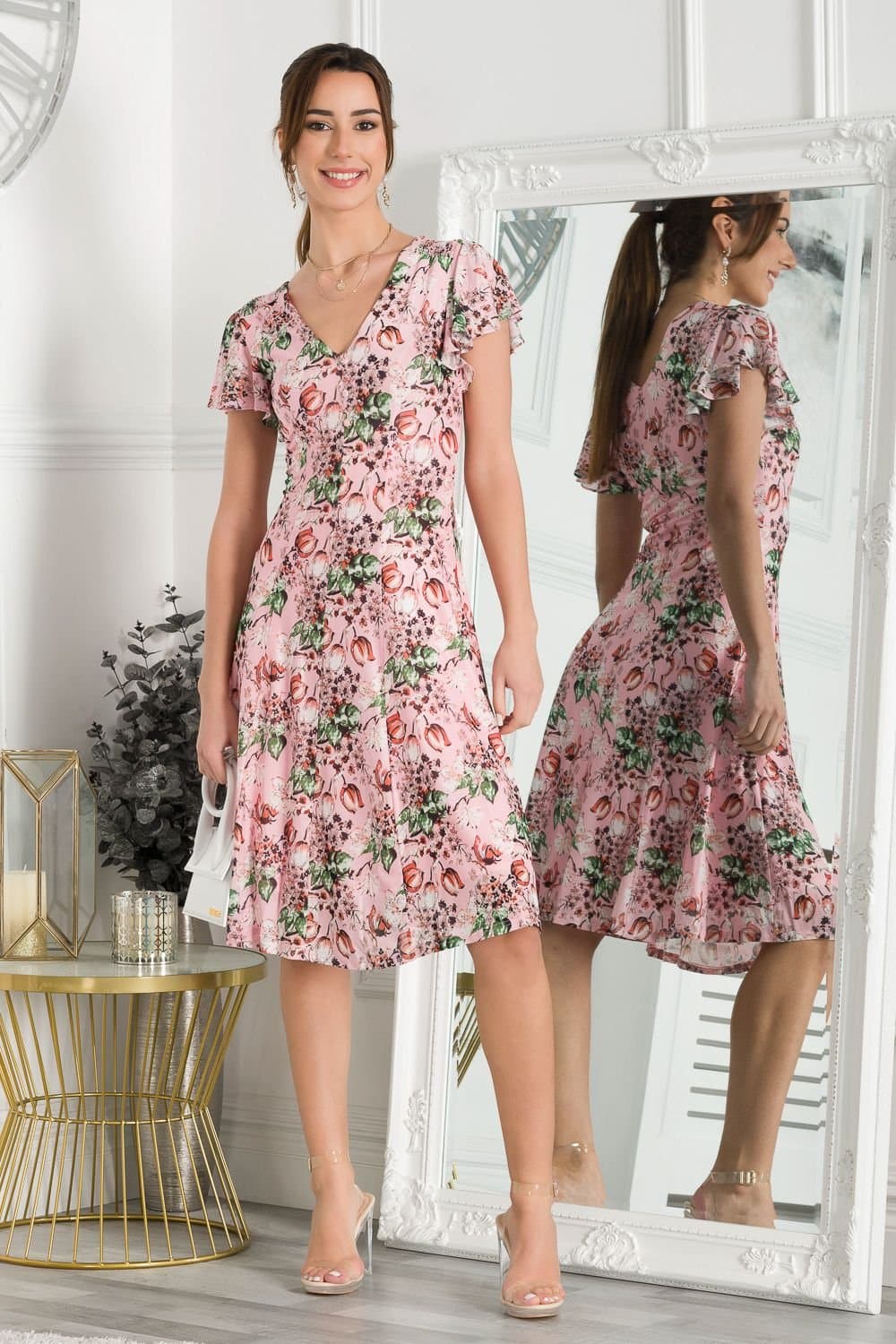 Jolie Moi Jolie Moi Women's Grace Mesh Midi Dress in Light Pink