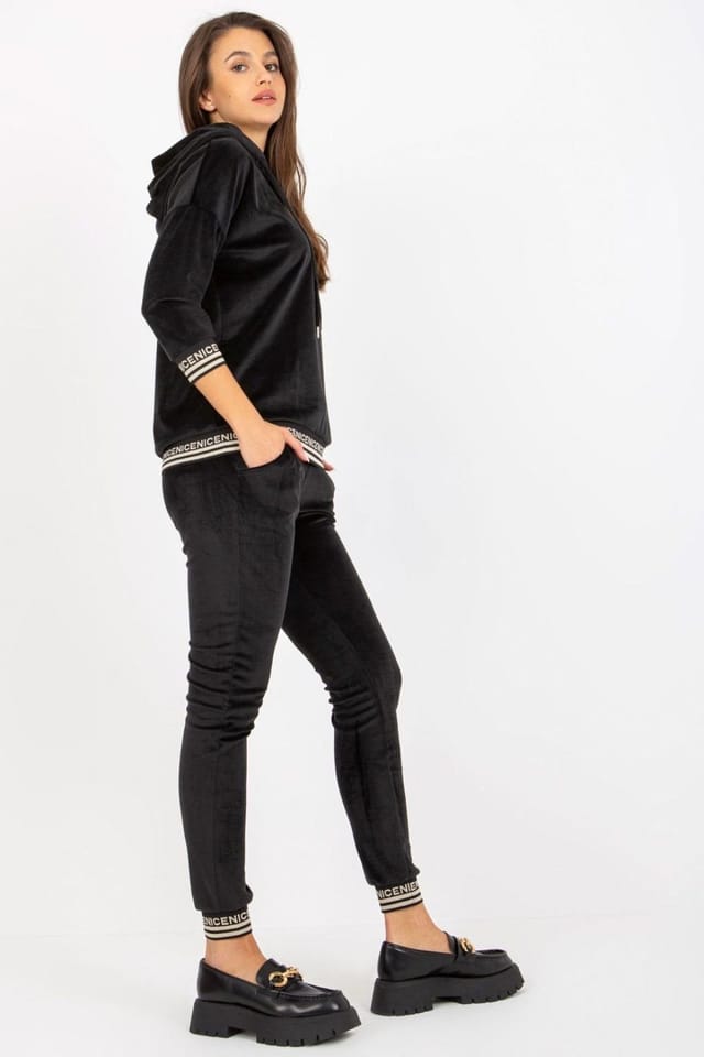 Love Lace Love Lace Women's Velour Hooded Sweatshirt & Tie Waist Pants Set Style 172688 in Black - 2