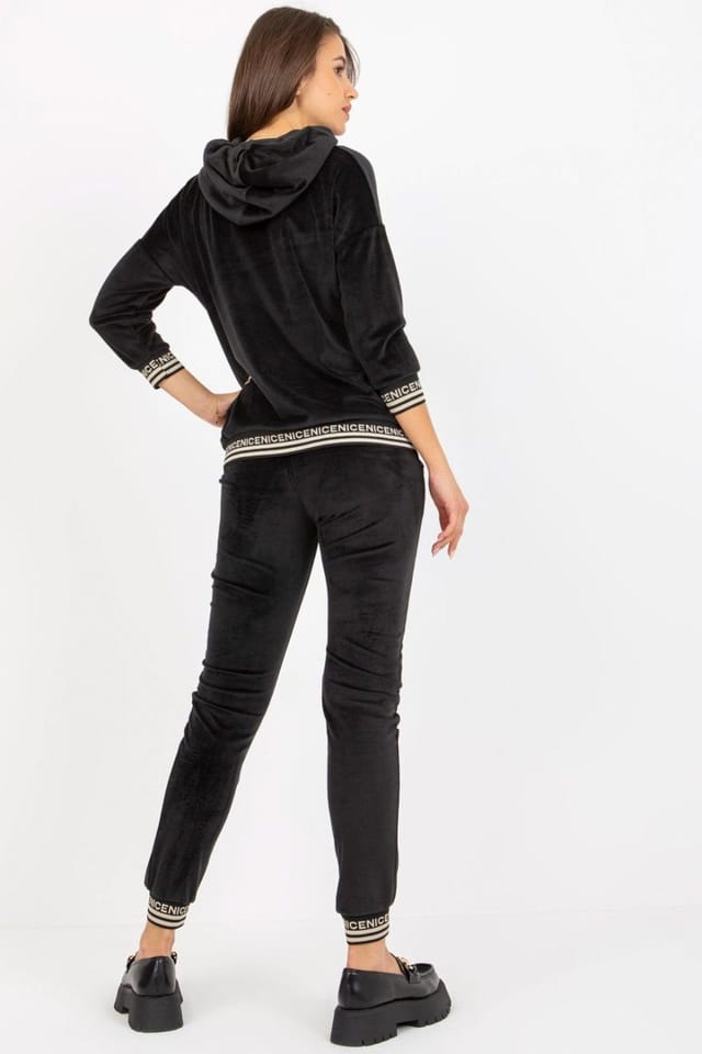 Love Lace Love Lace Women's Velour Hooded Sweatshirt & Tie Waist Pants Set Style 172688 in Black - 3