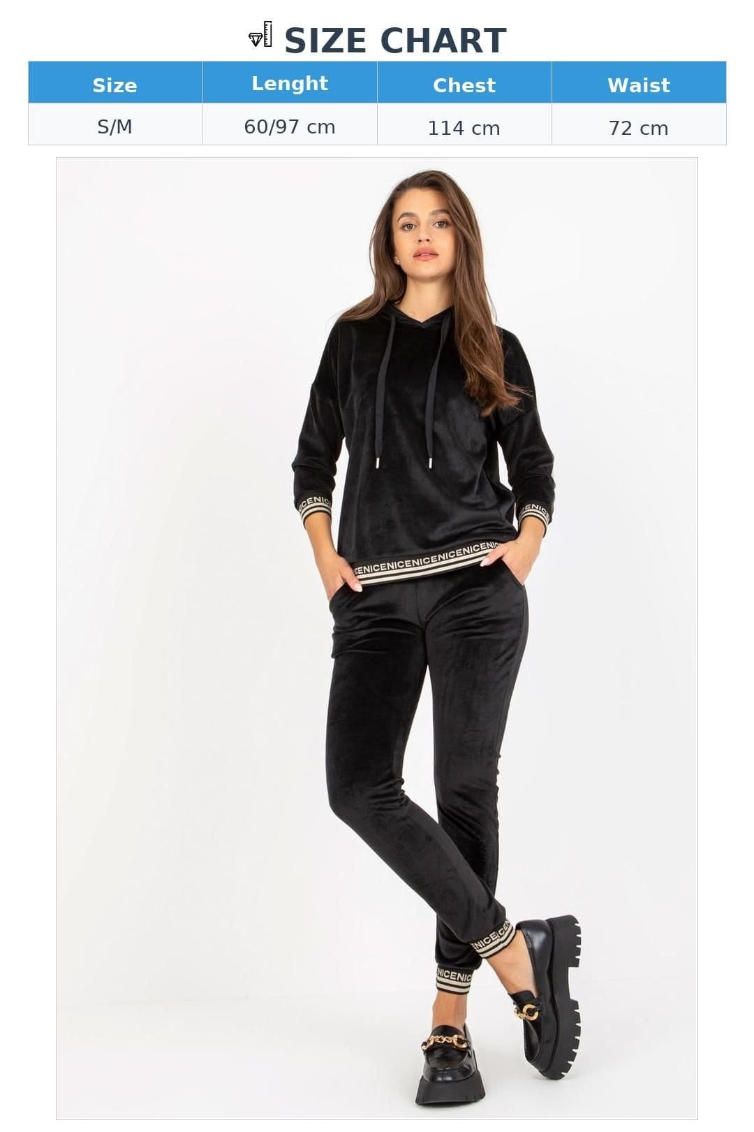 Love Lace Love Lace Women's Velour Hooded Sweatshirt & Tie Waist Pants Set Style 172688 in Black - 4