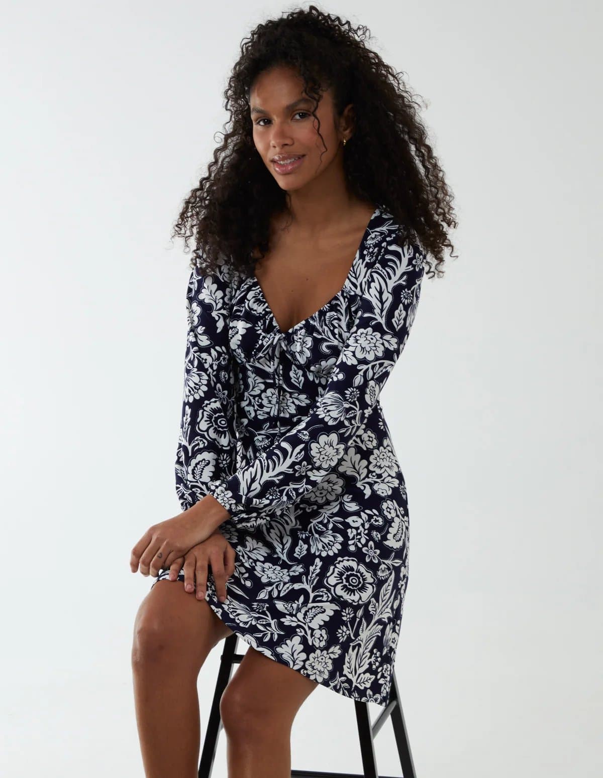 Blue Vanilla Elasticated Sweetheart Neck Mini Dress