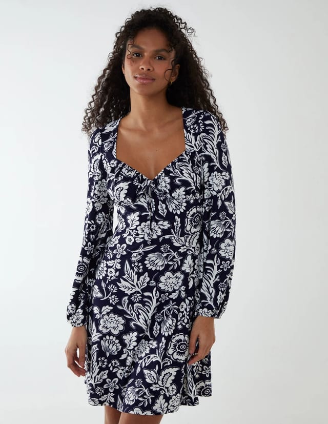Blue Vanilla Elasticated Sweetheart Neck Mini Dress - 2