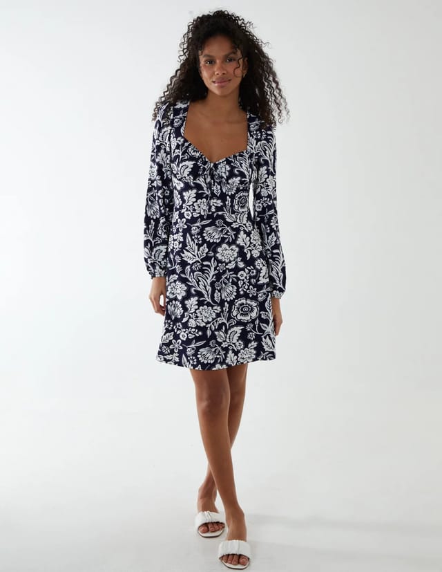 Blue Vanilla Elasticated Sweetheart Neck Mini Dress - 3