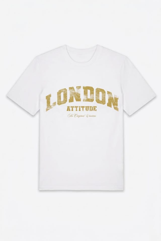 LONDON ATTITUDE LONDON ATTITUDE Men's Original Creators Premium Cotton T-Shirt with Vintage Yellow Logo in White - 2
