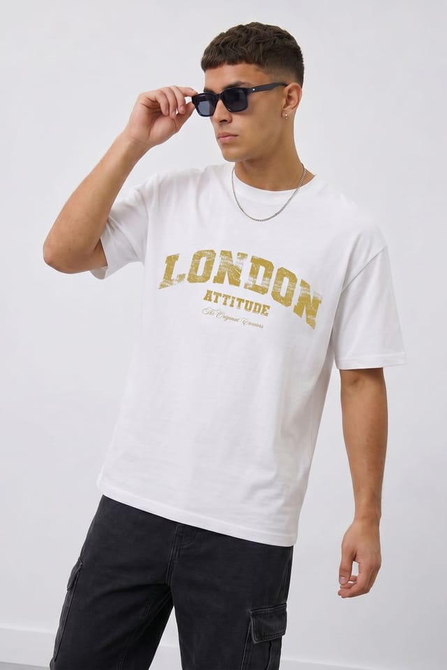 LONDON ATTITUDE LONDON ATTITUDE Men's Original Creators Premium Cotton T-Shirt with Vintage Yellow Logo in White - 3